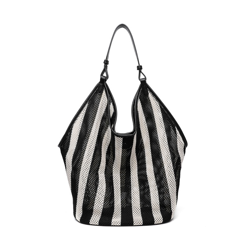 Embroidery Kit Pouch - Tas Tote Kapasitas Besar Tenun Bergaris