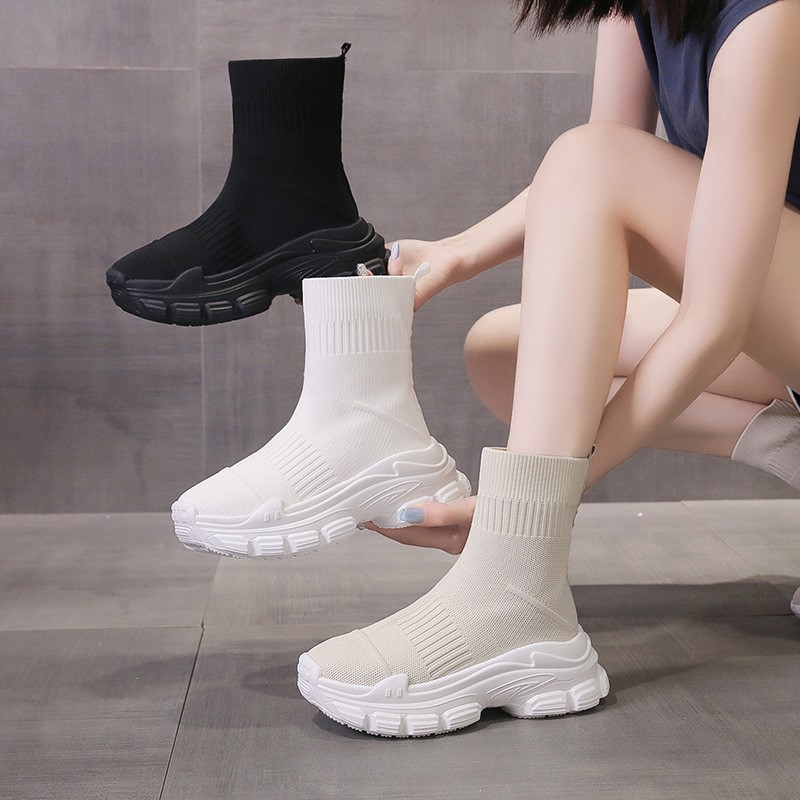 Embroidery Canvas - Sepatu bot wanita C1158, kaus kaki