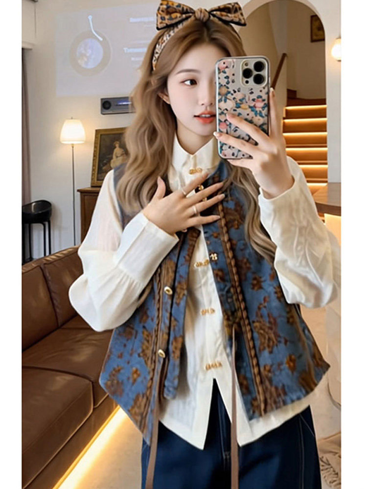 Embroidery Vest - Setelan Tiga Potong Rompi Denim Bordir