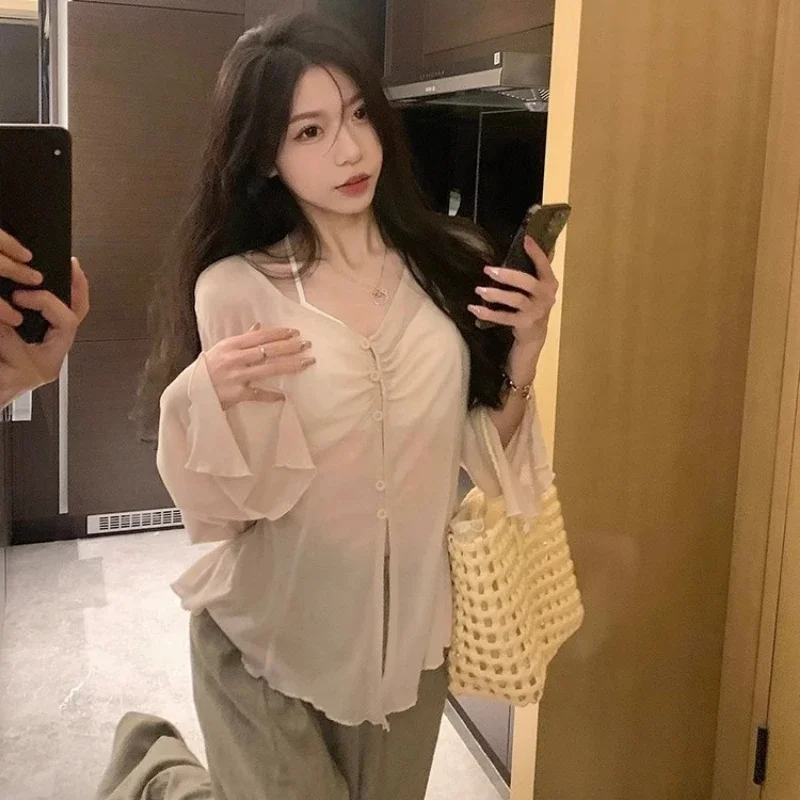 Embroidery Shirt - Blus Lengan Lebar Model Sheer -