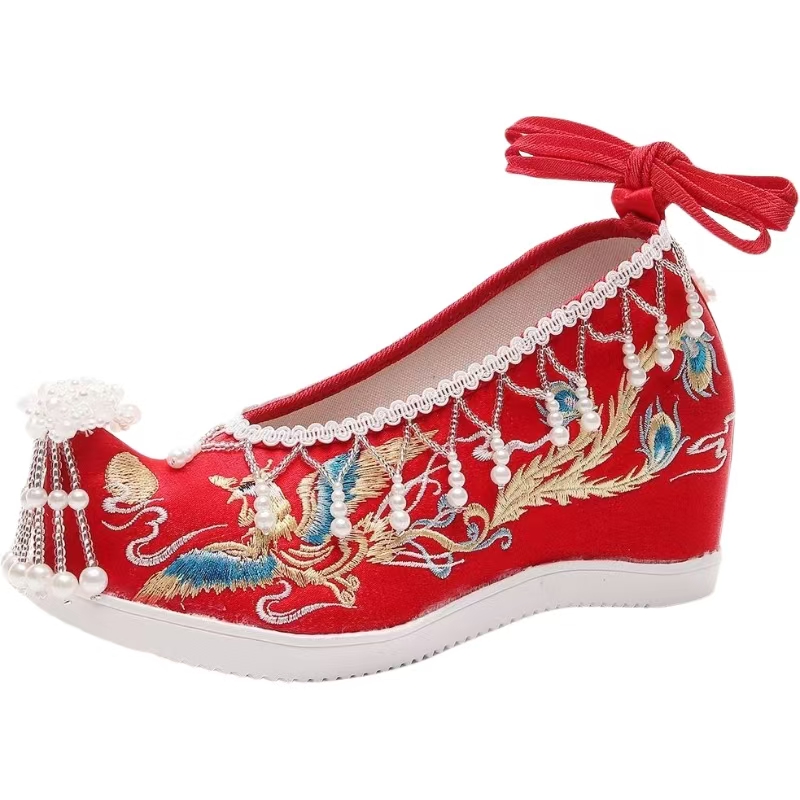 Embroidery Canvas - Sepatu Pengantin Wanita Merah Baru dengan