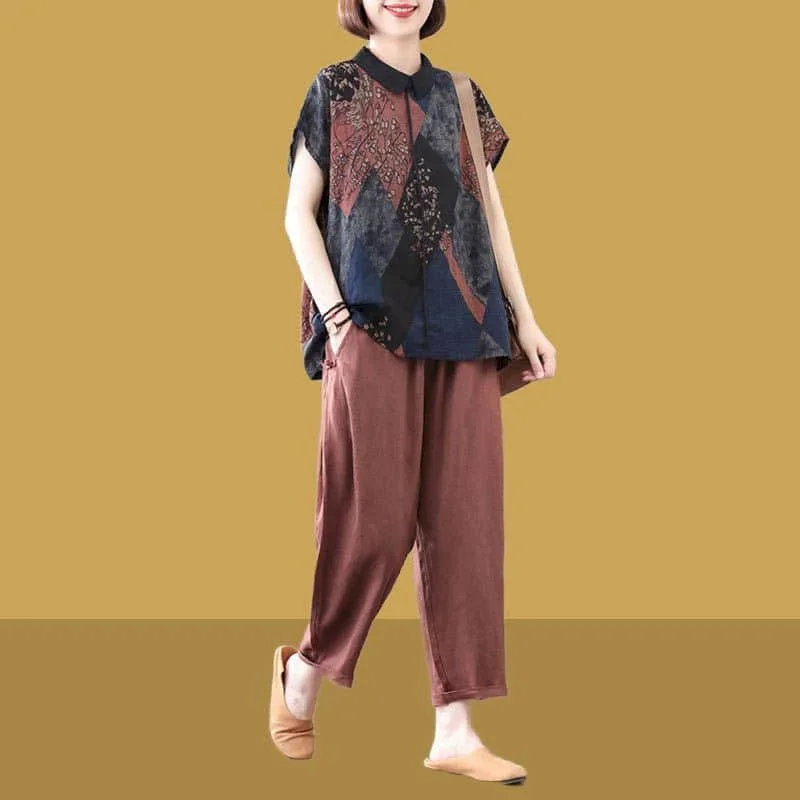 Linen Fabric Natural - Set Celana Kasual Pop Kaus Kerah