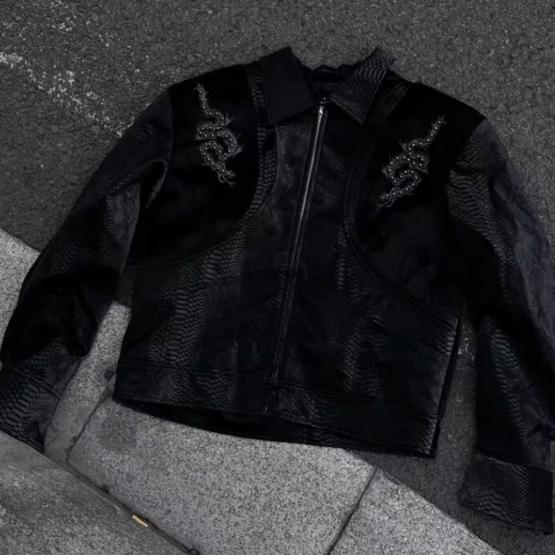 Jaket Pria Hitam Motif Ular de - Embroidery Gothic ulasan dan harga
