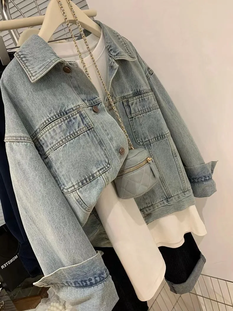 Jaket Denim Y2k katun Vintage  - Embroidery Gothic ulasan dan harga