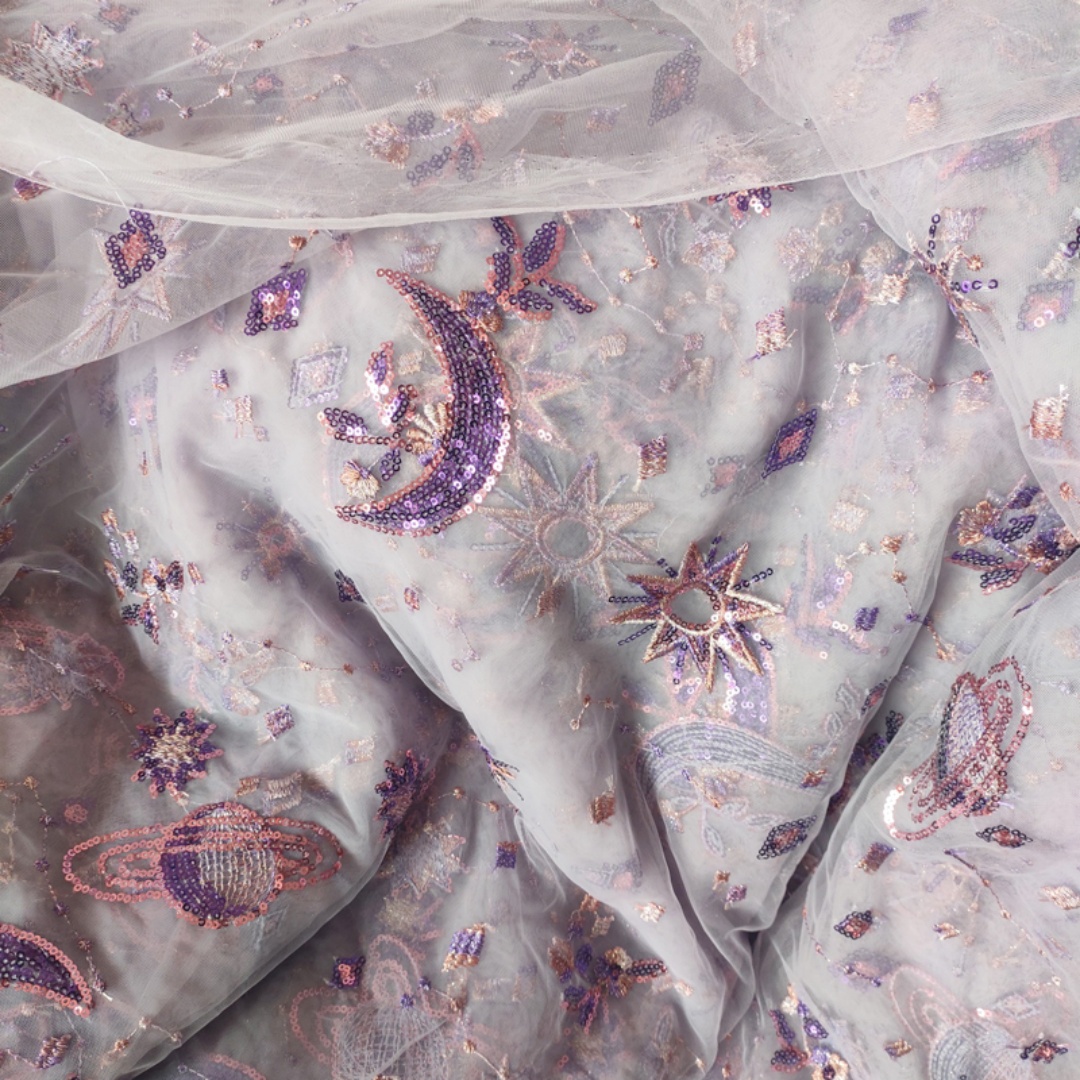 Kain renda ungu lebar 0,5 mete - Embroidery Net Fabric ulasan dan harga