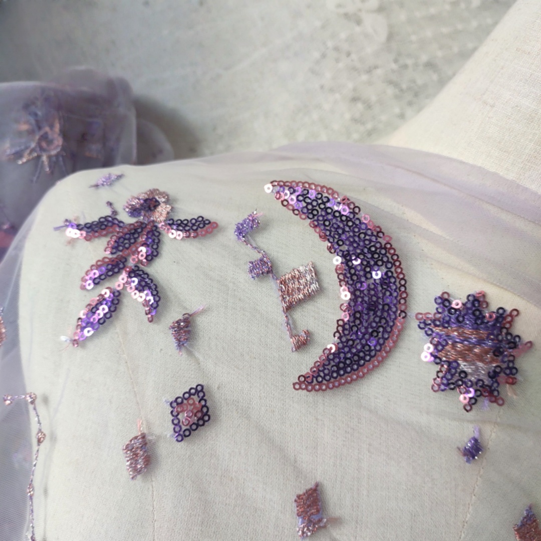 Kain renda ungu lebar 0,5 mete - Embroidery Net Fabric ulasan dan harga