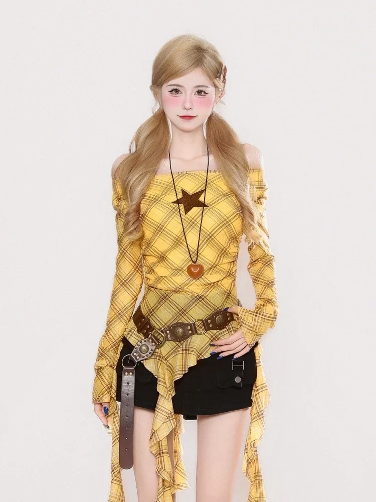 Kaos Vintage Y2K Plaid Slash N - Embroidery Shirt ulasan dan harga
