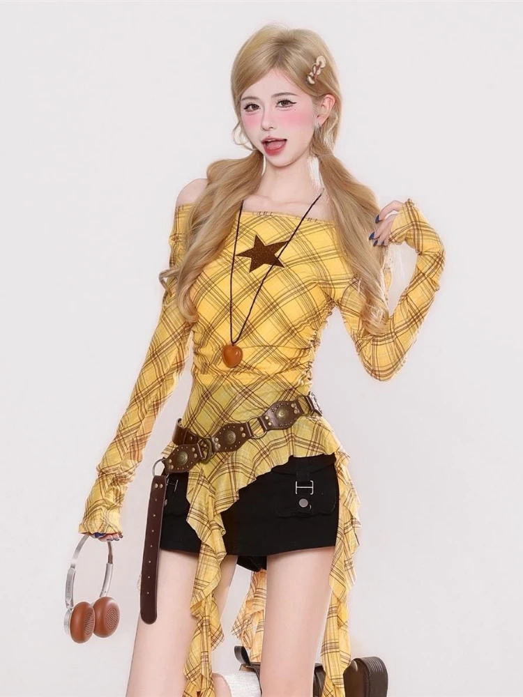 Kaos Vintage Y2K Plaid Slash N - Embroidery Shirt ulasan dan harga