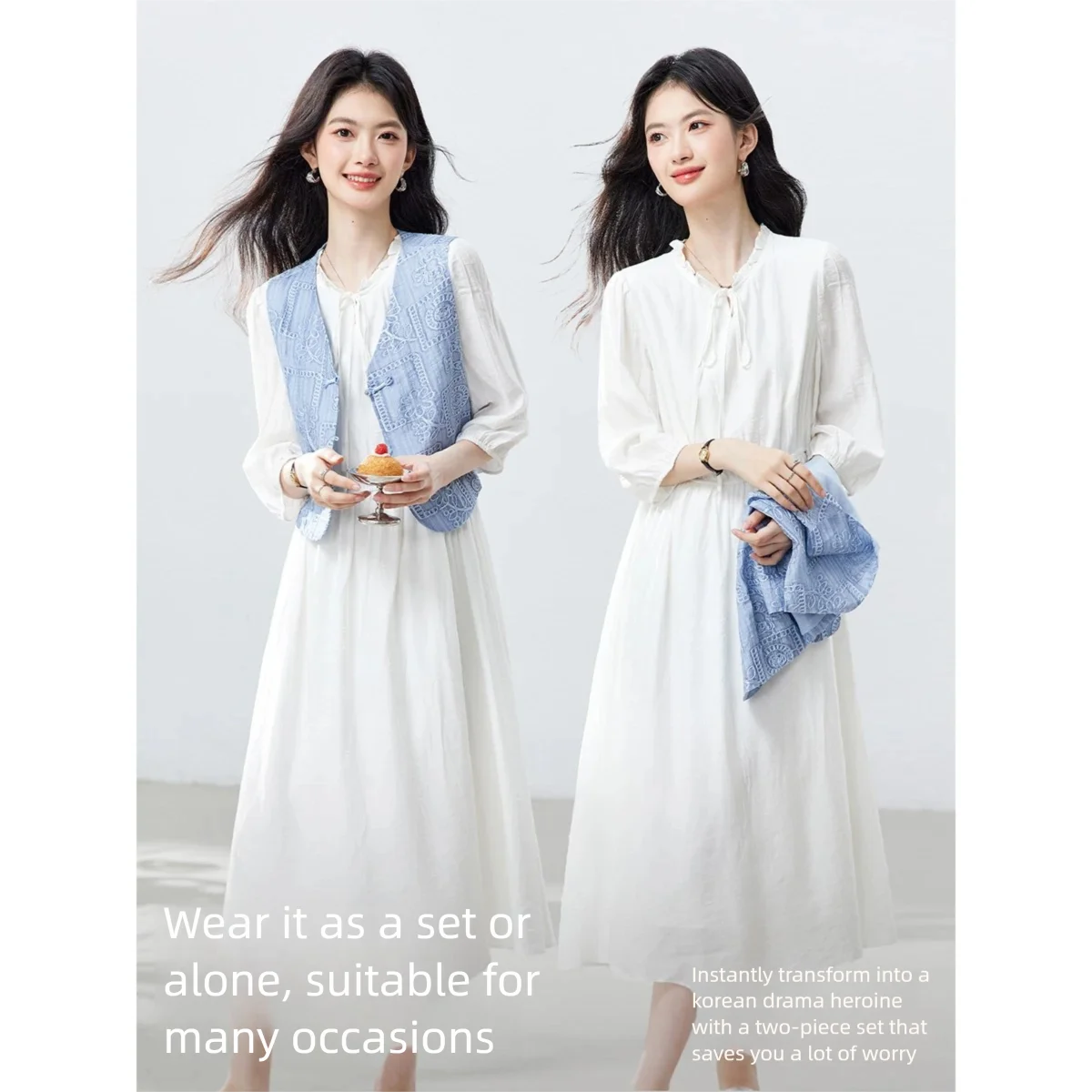 VIMLY Setelan Dua Potong Wanit - Embroidery Vest ulasan dan harga