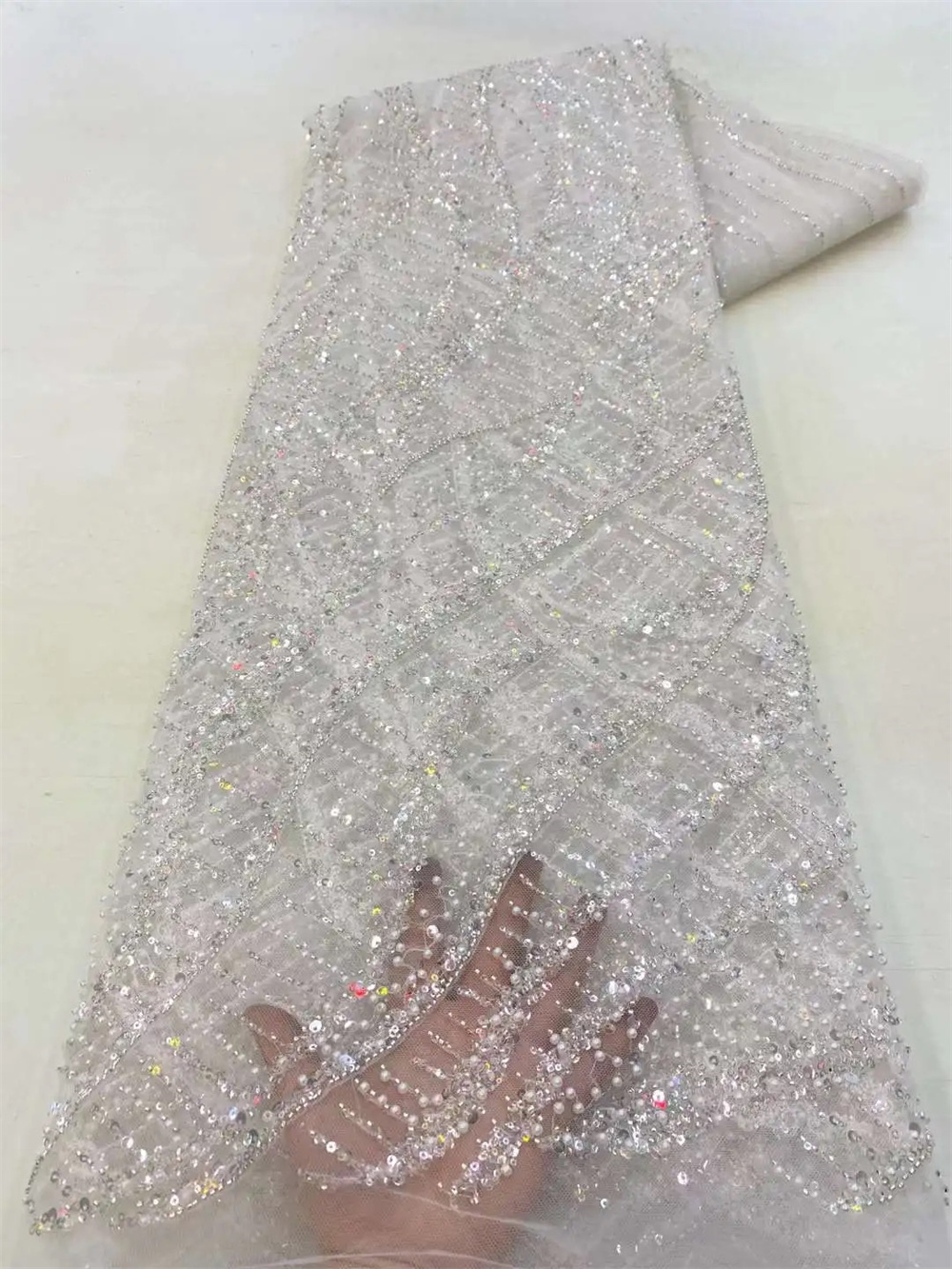 Kain renda manik-manik Afrika  - Embroidery Net Fabric ulasan dan harga