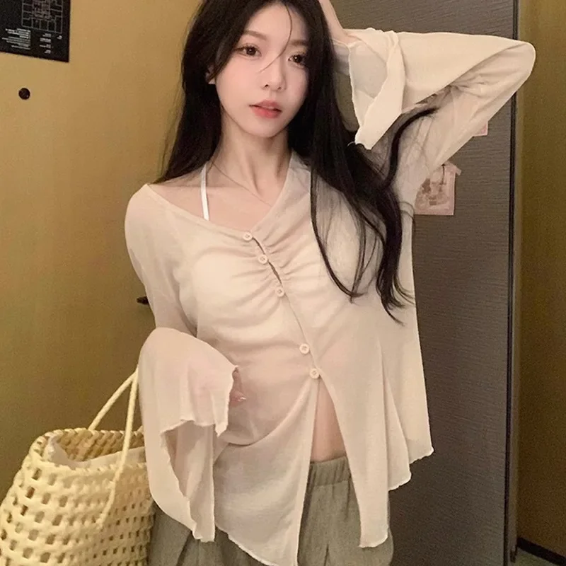 Blus Lengan Lebar Model Sheer  - Embroidery Shirt ulasan dan harga