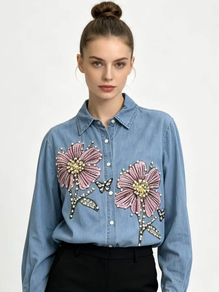 Blus Bordir Denim Wanita Kemej - Embroidery Shirt ulasan dan harga