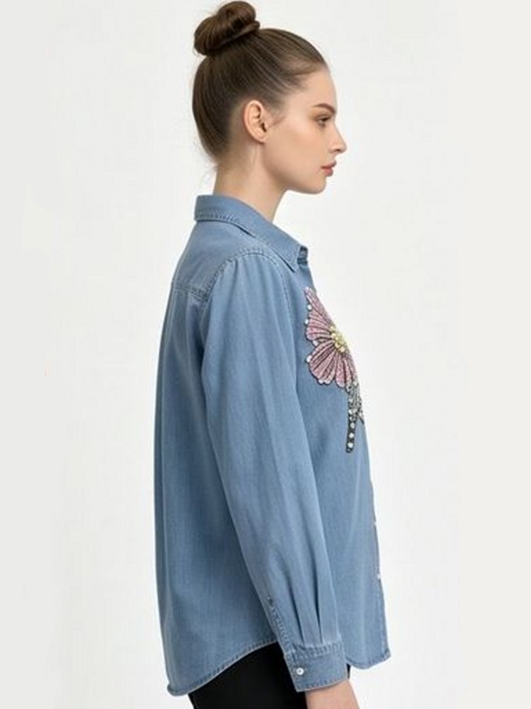Blus Bordir Denim Wanita Kemej - Embroidery Shirt ulasan dan harga