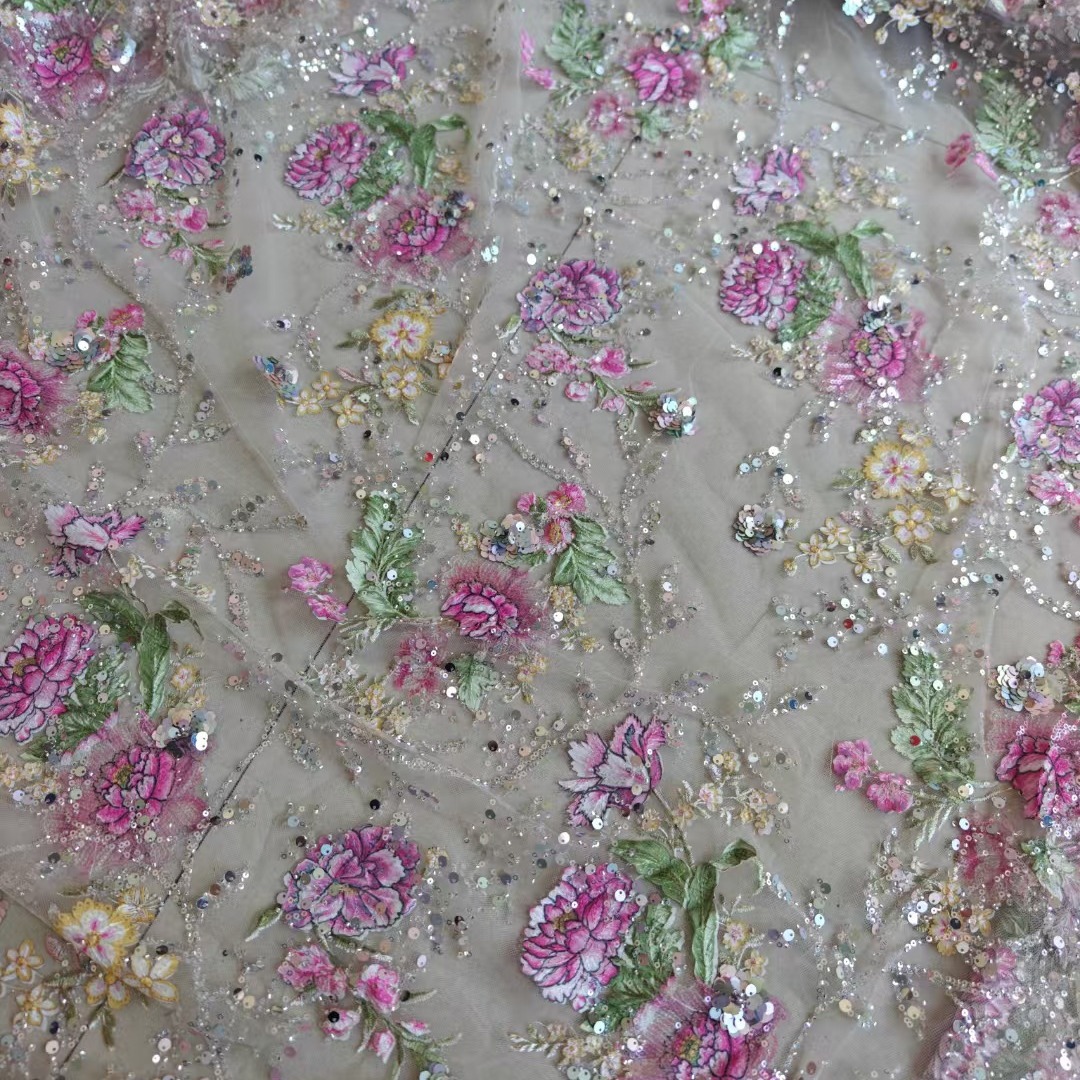 Kain Renda Manik-manik Mewah L - Embroidery Net Fabric ulasan dan harga