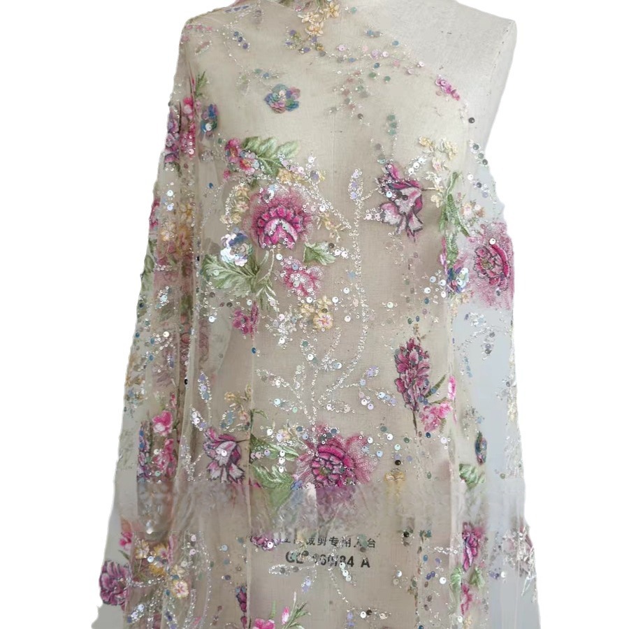 Kain Renda Manik-manik Mewah L - Embroidery Net Fabric ulasan dan harga