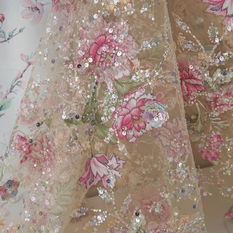 Kain Renda Manik-manik Mewah L - Embroidery Net Fabric ulasan dan harga