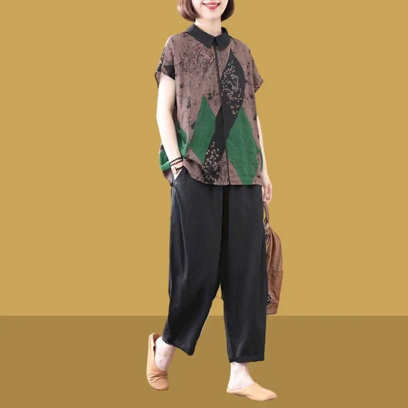 Set Celana Kasual Pop Kaus Ker - Linen Fabric Natural ulasan dan harga