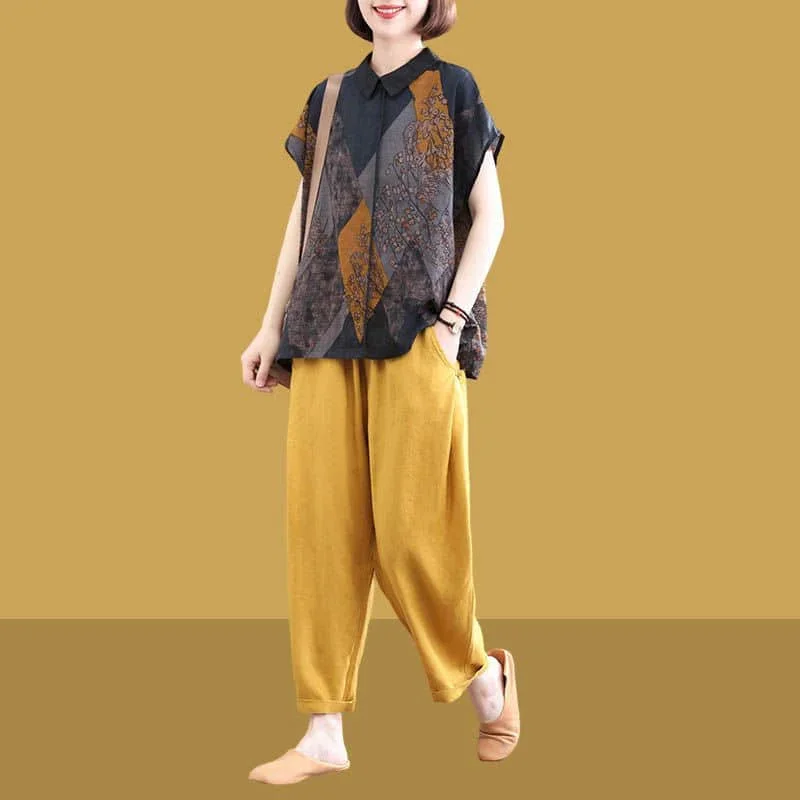 Set Celana Kasual Pop Kaus Ker - Linen Fabric Natural ulasan dan harga